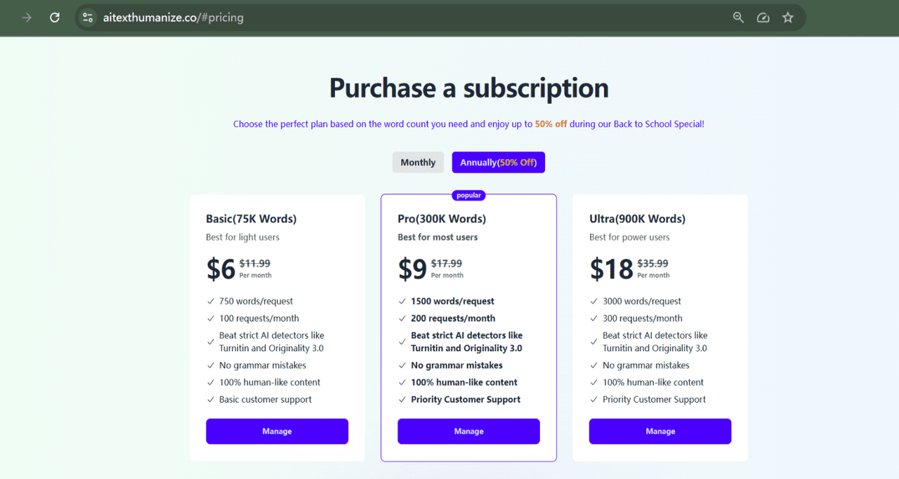 AITextHumanize price page