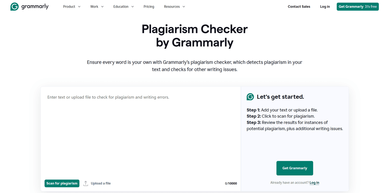 the user interface of Grammarly Plagiarism Checker